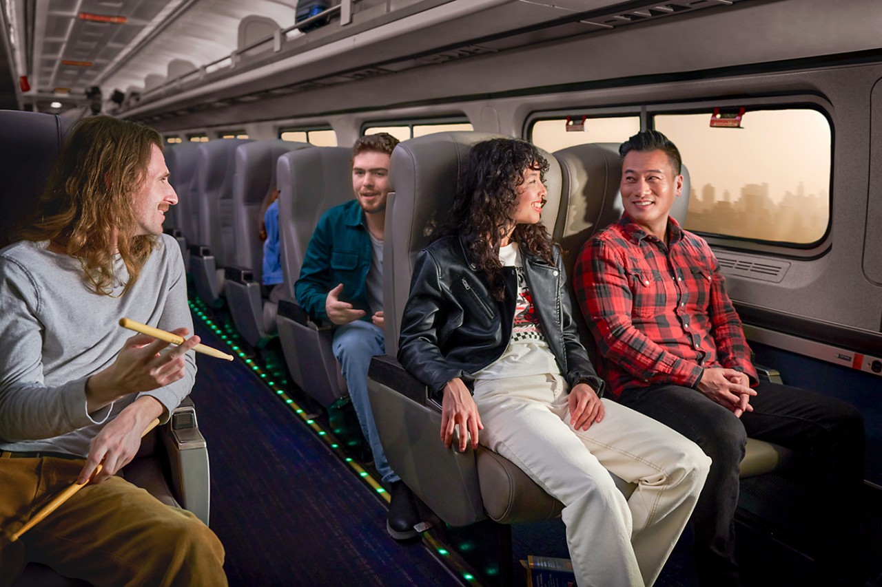 Passengers sitting in train